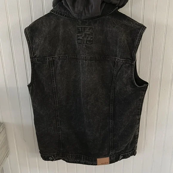 Pull & Bear Charcoal Gray Denim Hooded Vest Jacket XL - Picture 9 of 11